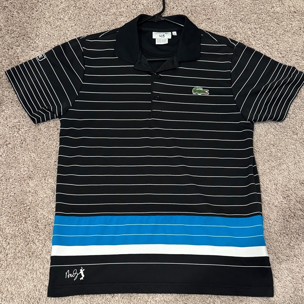 Lacoste Men's Andy Roddick Polo Black and Blue Stripes - M